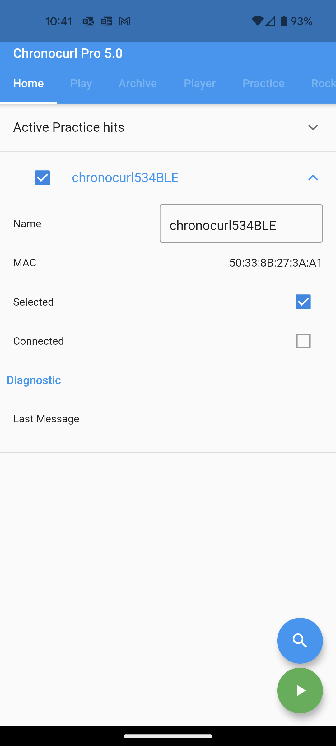 Instrument details can be opened by pressing the drop-down arrow